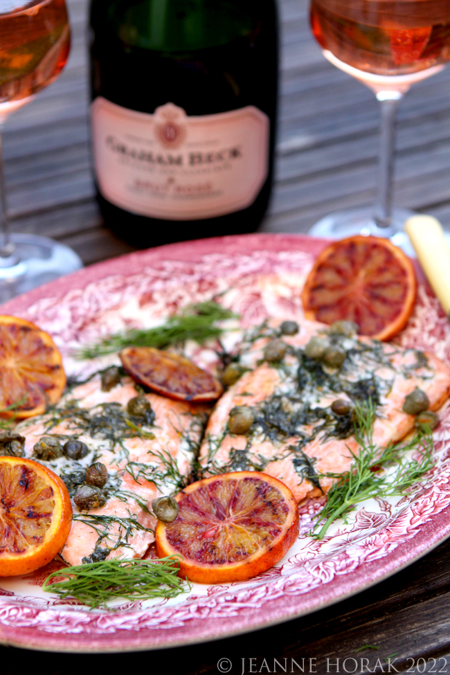 Salmon with blood oranges dill and capers