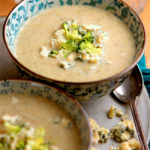 Bowls of broccoli and Stilton soup